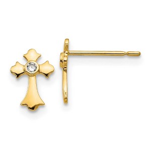 Black Bow Jewelry Children's 14k Yellow Gold & CZ 9mm Fleur de Lis Cross Post Earrings - 1 of 4