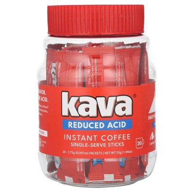 Kava Coffee Instant Coffee Single-Serve Sticks, Reduced Acid, 20 Packets, 0.097 oz (2.75 g) Each