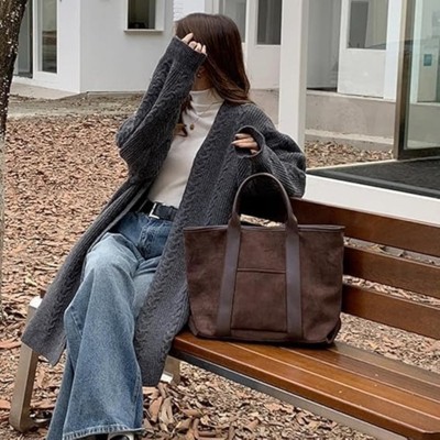 BEAFUP Suede Tote & Clutch Set - Large Work Bag, Faux Suede Handbag, Vintage Fall Bag for Women