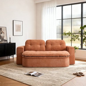2 Seater Modern Floor Sofa with 2 Pillows, Convertible Foam-Filled Sleeper Bed, Folding Linen Couch Mattress for Living Room or Playroom-Koiai - 1 of 4