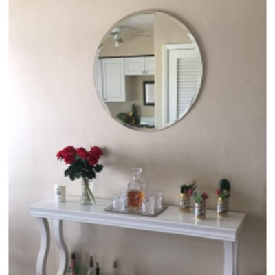 30" Round Frameless Polished Glass Bathroom Mirror