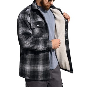 Victory Outfitters Men’s Heavyweight Brawny Brushed Woven Plaid Shirt Jacket with Snaps and Faux Shearling Lining - 1 of 3