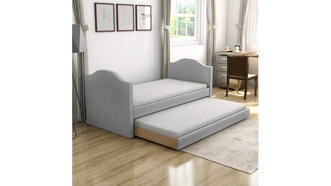 Twin Madigan Faux Leather Upholstered Day Bed and Roll Out Trundle Frame Set - Eco Dream, 2 of 7, play video