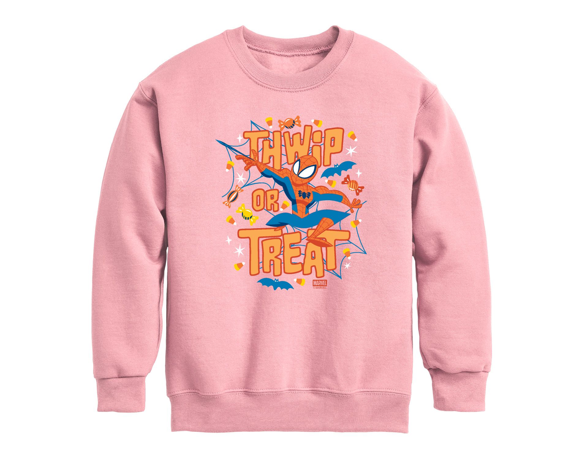 Boys' Marvel Spider-Man Thwip Or Treat Graphic Long Sleeve Fleece Sweatshirt - Mauve - Medium