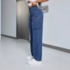 Women's High Waisted Cargo Jeans Wide Leg Denim Pants with Utility Pockets - 4 of 4