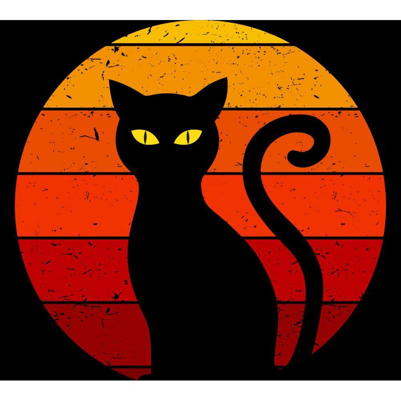 Junior's Design By Humans Vintage Retro Sunset Halloween Black Cat I By lemonpepper T-Shirt, 2 of 4