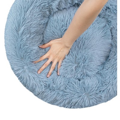 Dusty Blue Small Round Fluffy Plush Dog Bed