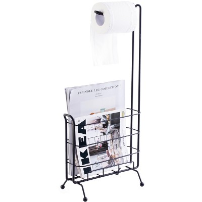 Basicwise Metal Toilet Paper Holder with Magazine Rack