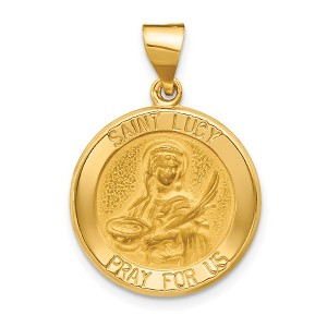 Black Bow Jewelry 14k Yellow Gold Hollow St. Lucy Medal Pendant - 1 of 4