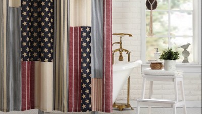 Americana Patchwork Cotton Shower Curtain with Stars and Stripes
