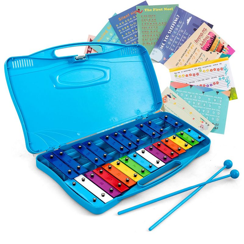 Costway 25 Notes Kids Glockenspiel Chromatic Metal Xylophone w/Case and 2 Mallets, 1 of 10