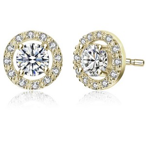 Luxurious and Elegant Platinum Plated Halo Stud Earrings with Sparkling Cubic Zirconia for a Timeless and Radiant Look - 1 of 4