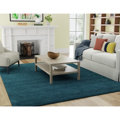 Luna Teal Wool 8' Round Hand-Knotted Easy Care Area Rug