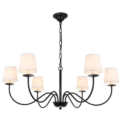 Elegant Eclipse 6-Light Chandelier with Black Finish and White Linen Shade