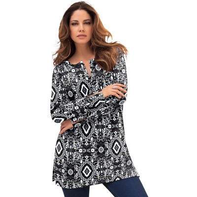 Roaman's Women's Plus Size Thermal Henley Tunic