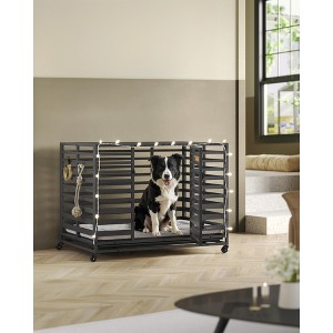 SONGMICS HOME Heavy-Duty Dog Crate, 42.1 x 27.6 x 32.5 Inches Dog Cage for Large Dogs, Expandable Dog Kennel, Ink Black - 1 of 4
