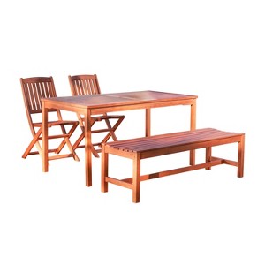 Logan 4-piece Wood Patio Dining Set with Bench and Folding Chairs Reddish Brown 59" Table - 1 of 4
