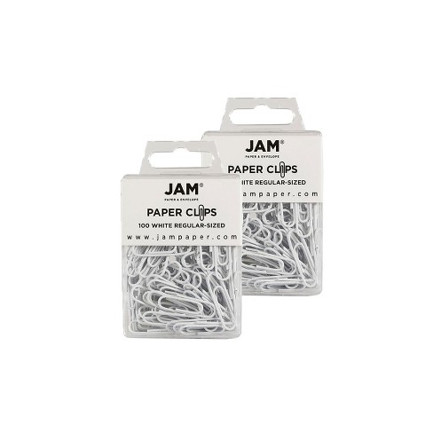100/Pack Regular 1 Inch White Paperclips JAM PAPER Colorful Standard Paper Clips 