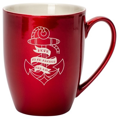 100 North Nautical 10 Ounce Cardinal Red Metallic Finish, Comfortably Fits Your Hands, New Bone China Coffee Tea Cup Mug, Hope As An Anchor