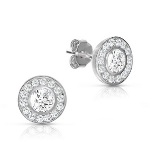 Guili Halo Stud Earrings in Sterling Silver with Gold, Rose & Rhodium Plating – Colored CZ Sparkle for a Radiant, Elegant Everyday Look - 1 of 4