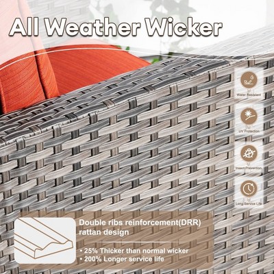 5-Piece Orange Rattan Patio Conversation Sofa Set with Cushions