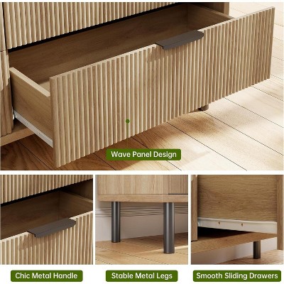 Fluted Dresser with Three Drawers, Wooden Drawer Storage Chest, Modern Storage Chest with Metal Legs, Anti-tip Fixtures, Bedroom, Living Room