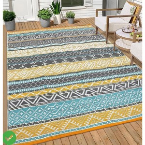 Area Rug 8x10/9x12 for Patio Modern Boho Plastic Carpet Non-Slip Easy-Clean Fade-Resistant Beach Carpet Stain-Resistant Washable - 1 of 4