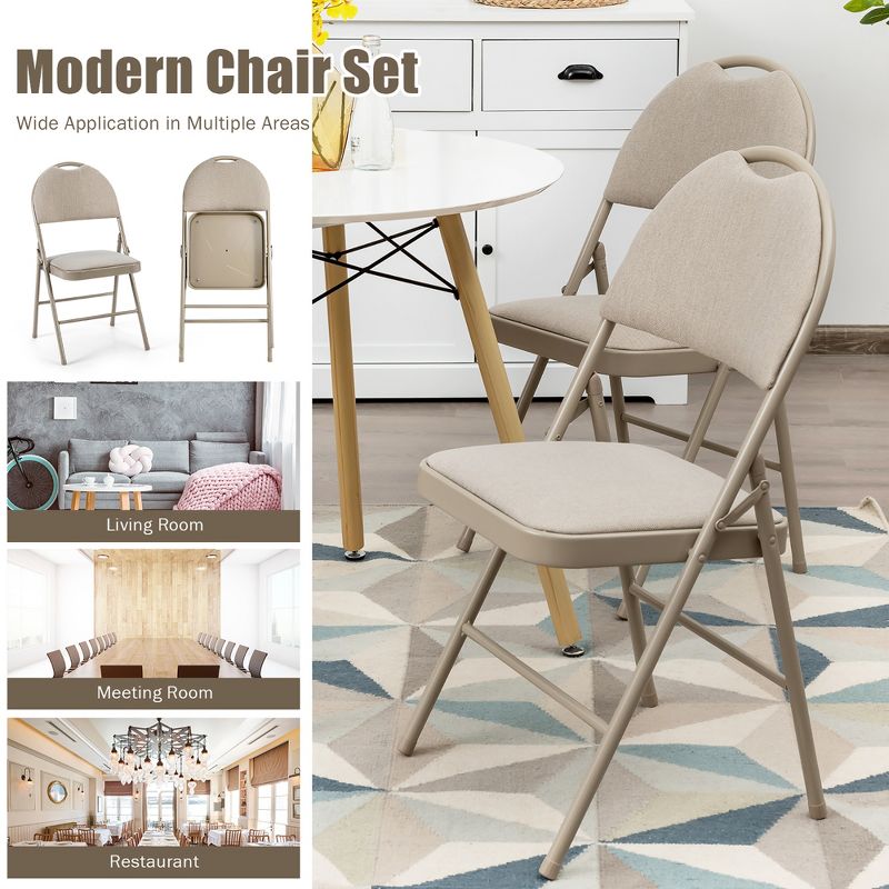 Costway 6 Pack Folding Chairs Portable Padded Office Kitchen Dining Chairs Beige, 5 of 11