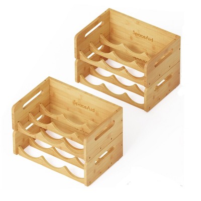SpaceAid Bamboo Water Bottle Organizer with Labels for Kitchen and Pantry,4 Pack 3-Slot, Hold 12 Bottles