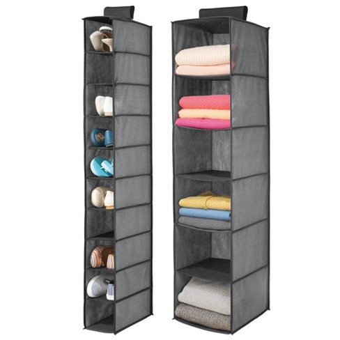 J&V Textiles Hanging Closet Organizer, Closet Hanging Storage Shelves, Grey/Beige 2-Pack (6-Shelf)