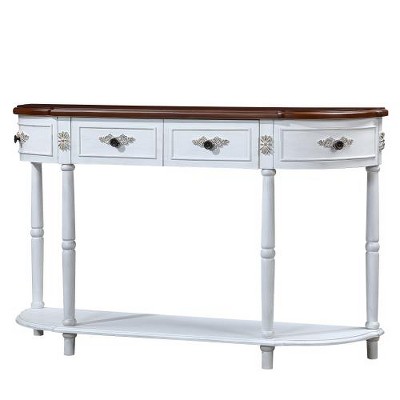 SYFERLORY Retro Curved Wood Console Table, 52 inch Circular Half Moon Sofa table Antique White + Brown Top