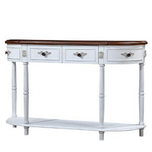 SYFERLORY Retro Curved Wood Console Table, 52 inch Circular Half Moon Sofa table Antique White + Brown Top - 1 of 1