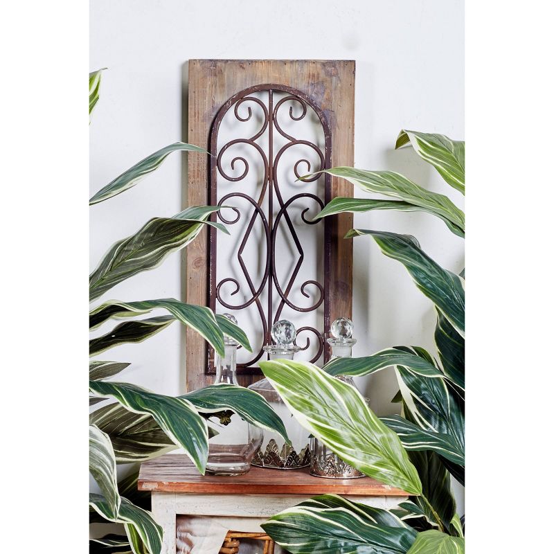 Wood Scroll Window Inspired Wall Decor with Metal Scrollwork Relief Brown - Olivia &#38; May, 3 of 9