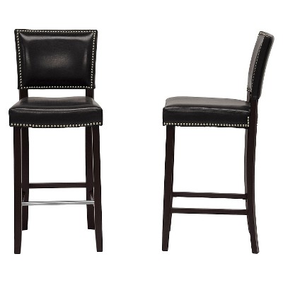 Aries Black Faux Leather Modern Barstool with Silver Nailhead Trim - Set of 2