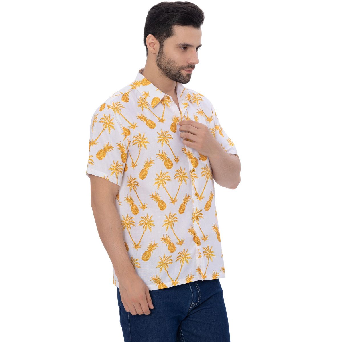 HAPPY BAY Mens Short Sleeve Button Down Shirts for Men XXL Pineapple White - thumbnail 5