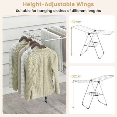 Collapsible 2-Level Aluminum Clothes Drying Rack with Adjustable Wings