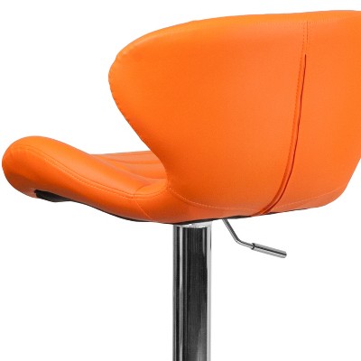 Curvaceous Orange Vinyl and Chrome Adjustable Swivel Barstool