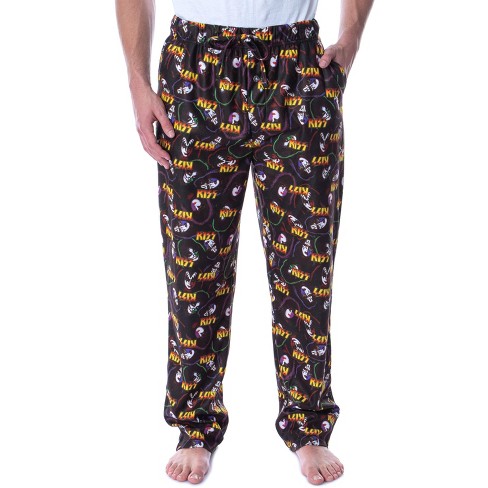 KISS Men's Allover Band Member Print Adult Loungewear Sleep Pajama Pants  (XL) Black