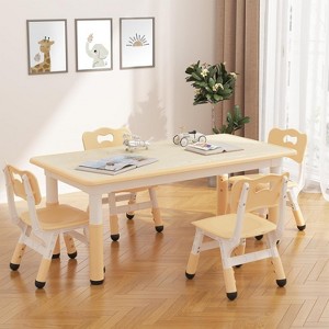 Kids Table and 4 Chair Set, Height Adjustable Toddler Table Chair Sets, Non Slip Rubber Mats, Child Furniture - 1 of 4