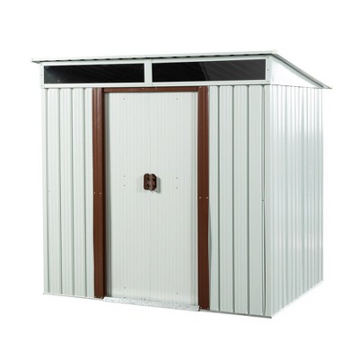 6ft x 5ft Outdoor Metal Storage Shed Lockable Sliding Doors Floor Frame Waterproof Tool Storage House, White