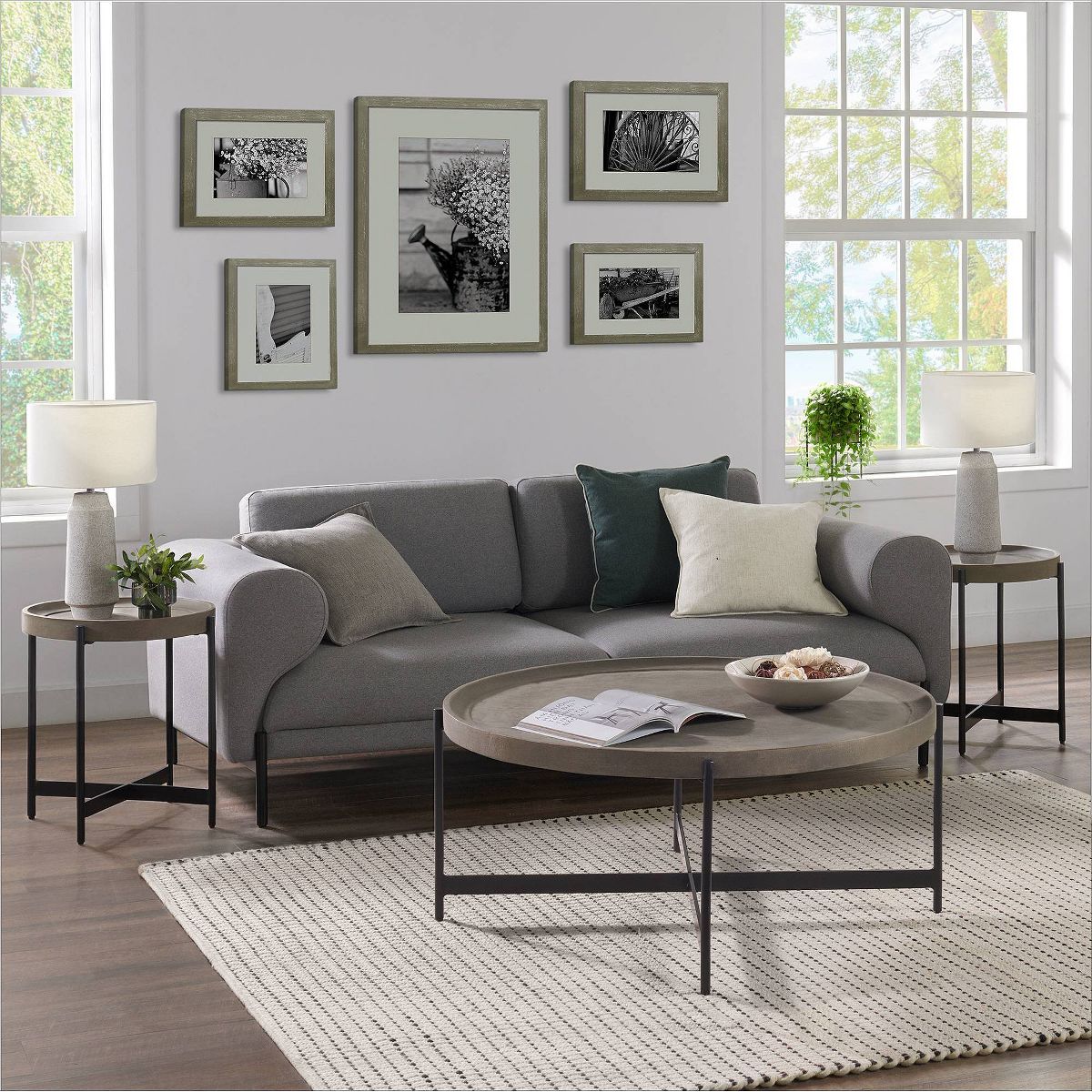 Alaterre Furniture 42" Brookline Round Coffee Table with X-Frame Metal Base - thumbnail 5