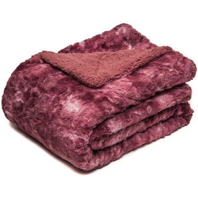 Dark Rose Faux Fur Reversible Sherpa Throw Blanket