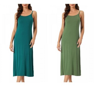 INSPIRE CHIC Women's 2 Pcs Nightgown Sleeveless Spaghetti Strap Midi Cami Camisole Full Slip Under Dress - 1 of 4