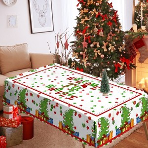 Merry Christmas Tablecloth, Snowman Santa Claus Christmas tree Stain-Resistant Dining Table Cover for Holiday Decor - 1 of 4