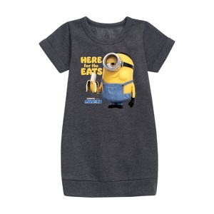 Girls' - Despicable Me Minions - Only Here For The Eats Graphic Short Sleeve Fleece Dress - 1 of 3