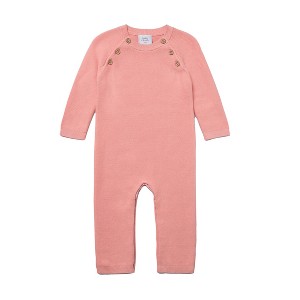 Stellou & Friends Newborn and Baby 100% Cotton Long Sleeve Sweater Knit One-Piece Romper - 6-9 Months / Rose - 1 of 3
