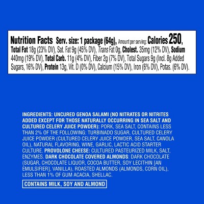 Uncured Genoa Salami, Provolone Cheese and Dark Chocolate Covered Almonds Snacker - 2.25oz - Good & Gather™