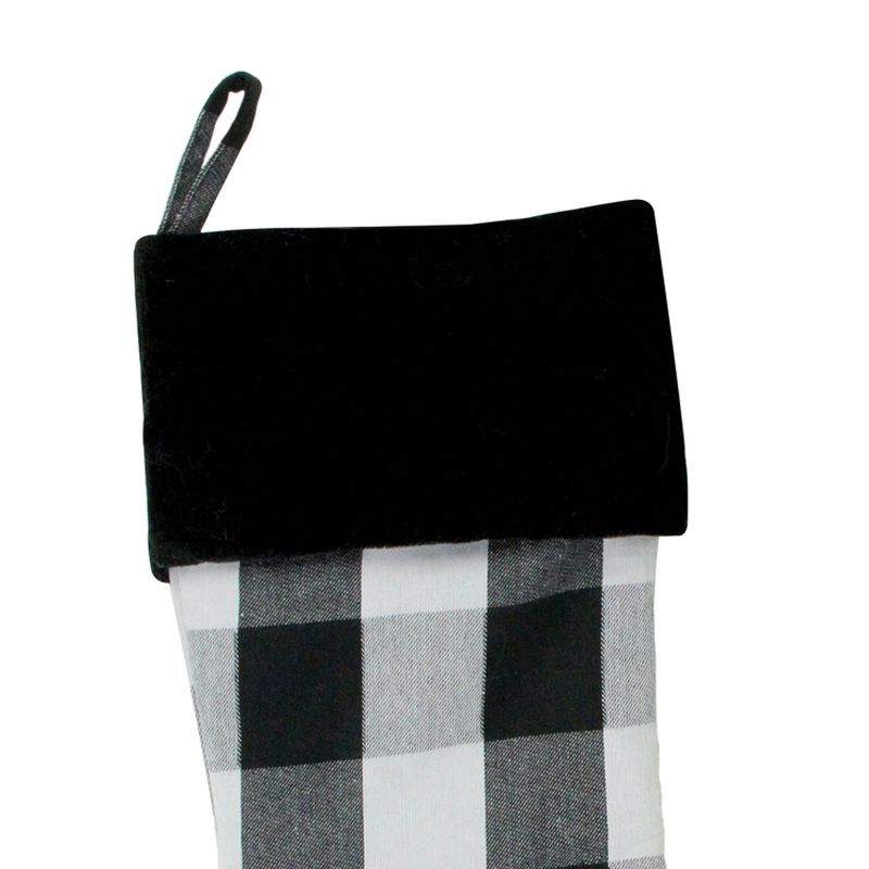 Northlight 20" White and Black Buffalo Plaid Christmas Stocking with Cuff, 3 of 4