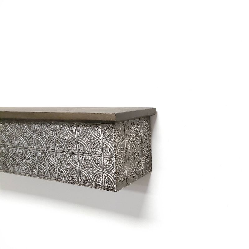 Solid Wood Wall Ledge Shelf with Embossed Metal Details Decorative Metal - InPlace, 3 of 6