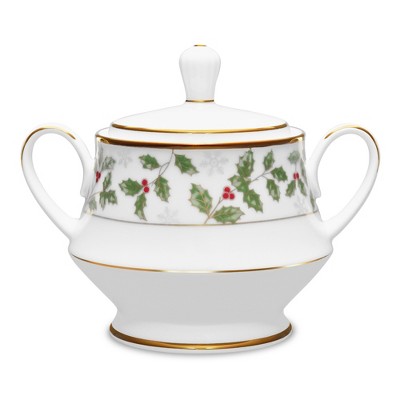 Noritake Holly and Berry Gold Sugar Bowl with Cover